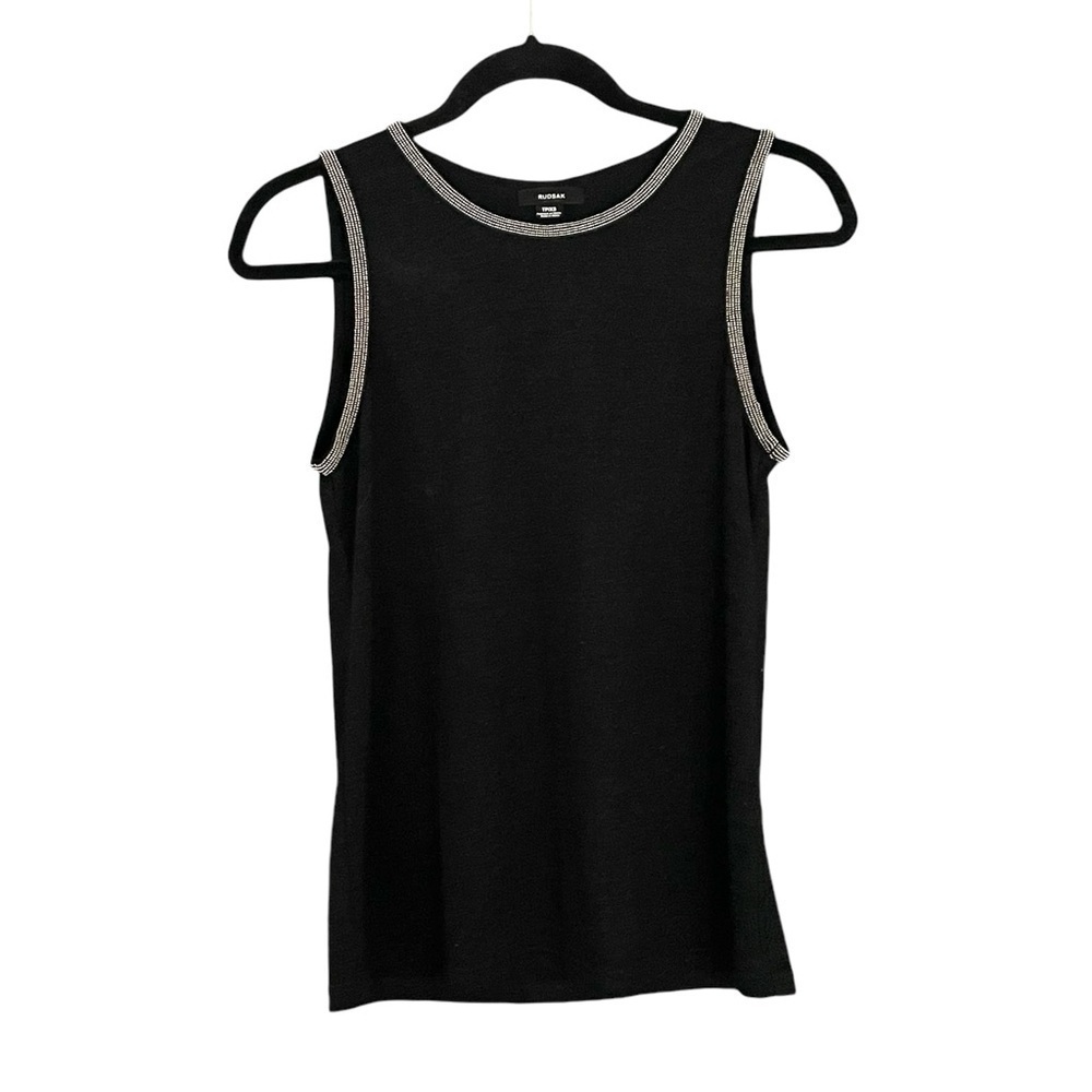 RUDSAK Black Silver Sleeveless Knit Sweater Tank Top Beaded Trim XS